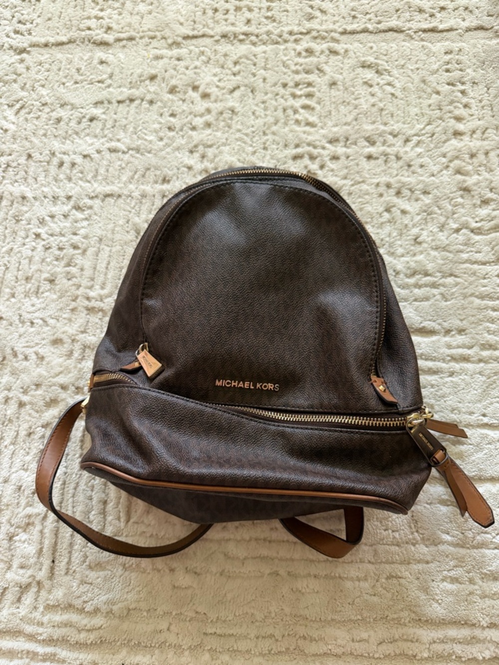 Michael Kors Brown Leather Backpack with Gold Hardware